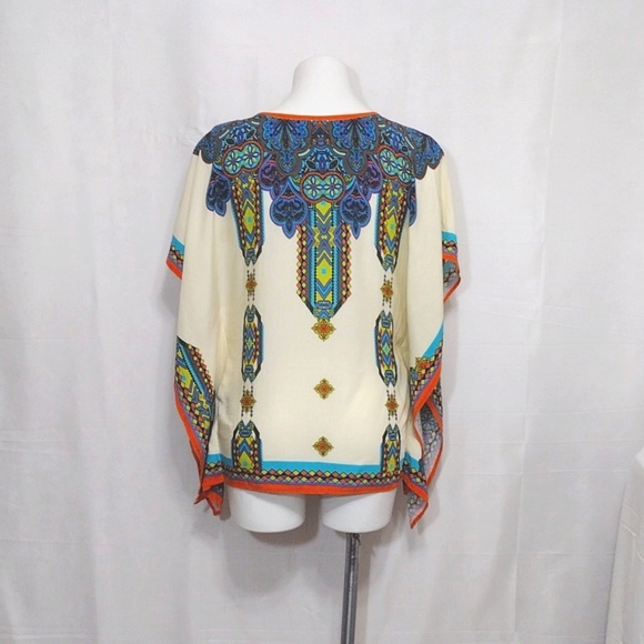 Peachpuff USA Bohemian Kaftan Boxy Tunic Top Medium Lounge Resortwear Flowy - Picture 8 of 13